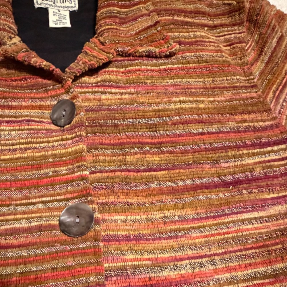 Vintage TanTrums Striped Chenille Jacket S Boho Art To Wear Textured Boxy 90s - Picture 11 of 14